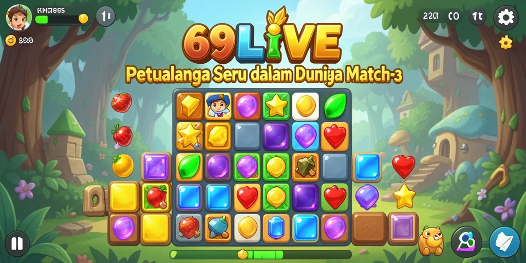 Tampilan permainan Match-3 yang seru dan penuh warna di 69LIVE.