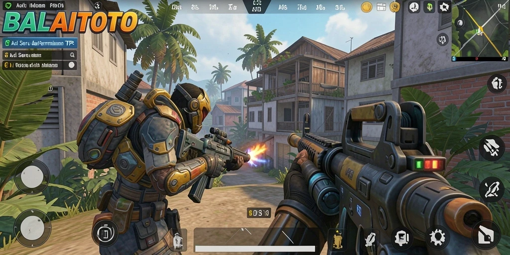 Screenshot utama BALAITOTO menampilkan gameplay seru di medan perang.