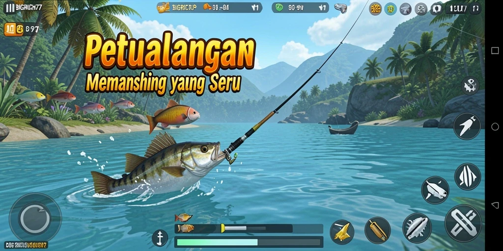 Tampilan gameplay seru dalam BIGRICH77 saat menangkap ikan.