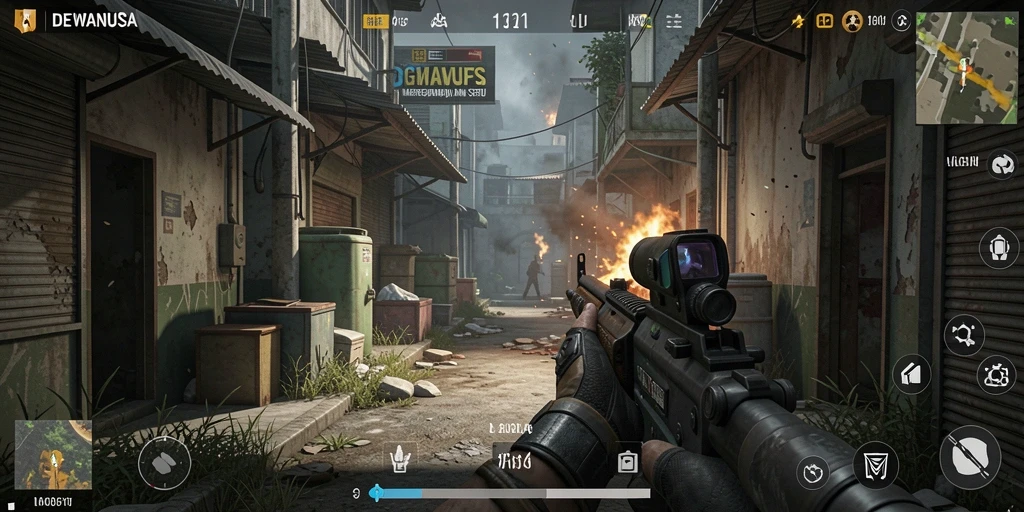 Screenshot gameplay DEWANUSA menampilkan aksi seru dalam pertempuran FPS.